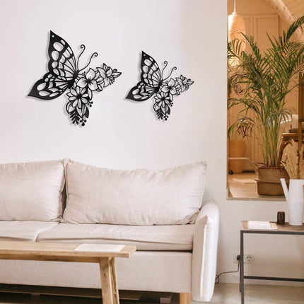 Butterfly Wall Art – Boho Metal Flower Decor for Bedroom & Living Room, Black