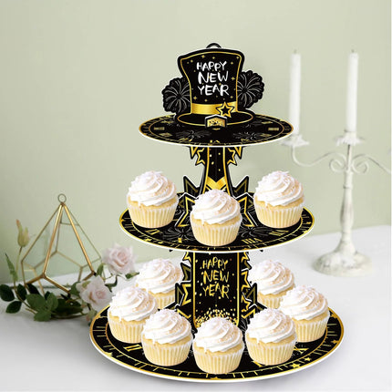 2025 Happy New Year 3-Tier Cupcake Stand Round Cake Stand Party Decor