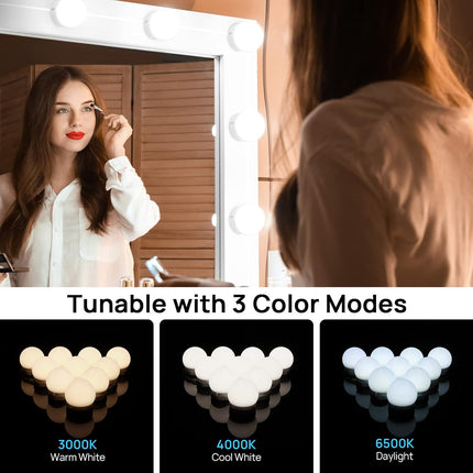 LED Hollywood Vanity Lights – 10 Dimmable Bulbs, Adjustable Color & Brightness