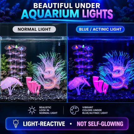 4 Pcs Glowing Silicone Aquarium Decorations Coral Reef Plants with Suction Cup Bases