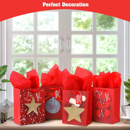 4PCS Medium Xmas Gift Bags – 9" Holiday Wrapping Bags with Tissue Paper