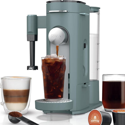 Pods & Grounds Single Serve Coffee Maker with Milk Frother Sage Green