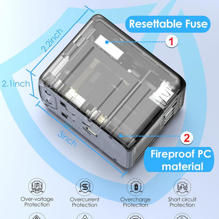 Universal Travel Adapter – 5 USB & AC Outlets, 30W, 200+ Countries