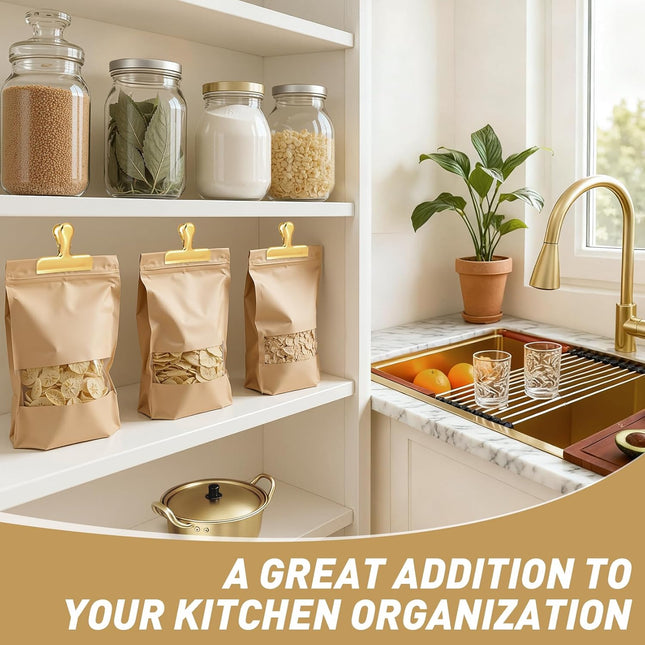 8-Pack Gold Chip Clips – 3” Stainless Steel Bag Clips for Food & Snacks