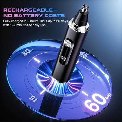 USB Rechargeable Nose Hair Trimmer with LED Display, Facial, Ear & Brow Groomer