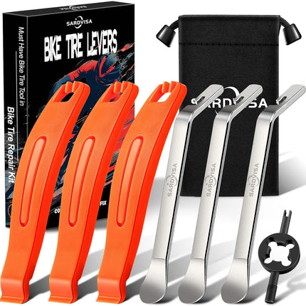 Bike Tire Levers & Tools, Ultra-Strong Tire Spoons with Core Wrench & Bag