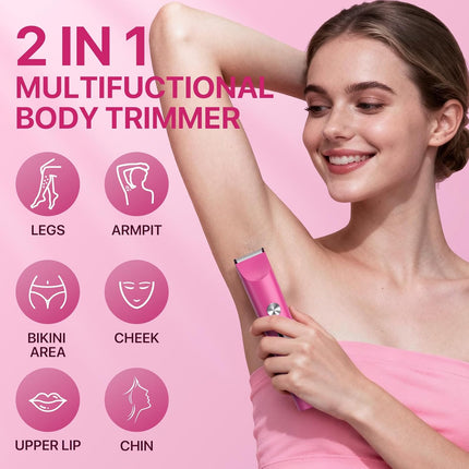 Bikini Trimmer for Women 2 in 1 Rechargeable Electric Razor IPX7 Waterproof Pink