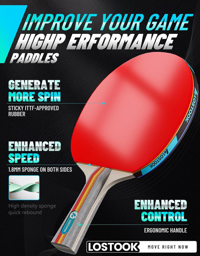 Lostook Table Tennis Paddles Set with 3-Star Balls & Oxford Carry Case, 2 Rackets