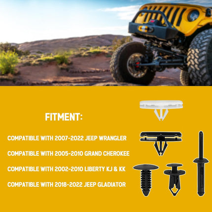 150PCS Jeep Wrangler Fender Clips, 5-in-1 Push Rivets for JK JL & Grand Cherokee