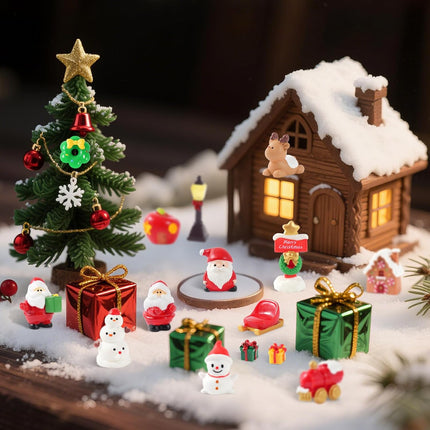 15pcs Mini Christmas Figurines – Resin Ornaments for DIY Crafts & Dollhouse Decor