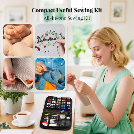 Sewing Kit for Adults – Complete DIY Supplies, Travel & Emergency, Black L