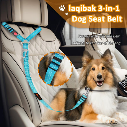 3-in-1 Dog Car Seatbelt Harness – Adjustable, Reflective, Blue & Black