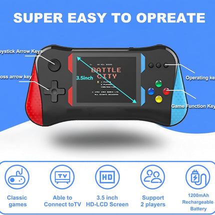 Handheld Game Console for Kids, 500 Retro Games, 3.5” LCD, Rechargeable