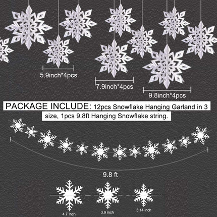 24PCS Winter Snowflake Decorations, Glitter 3D & Garland Set for Xmas & Party Decor