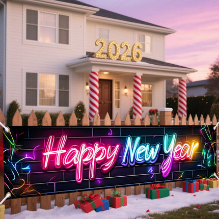 Happy New Year Party Banner – 78.7×15.7in Indoor & Outdoor Decorations
