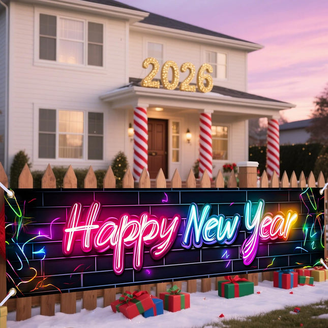 Happy New Year Party Banner – 78.7×15.7in Indoor & Outdoor Decorations