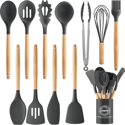 12-Piece Silicone Cooking Utensil Set – Heat-Resistant Kitchen Tools Gray