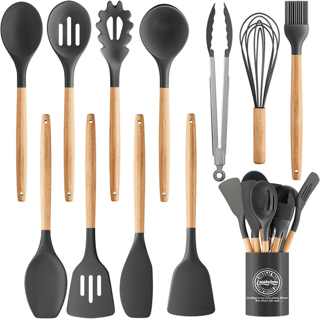 12-Piece Silicone Cooking Utensil Set – Heat-Resistant Kitchen Tools Gray