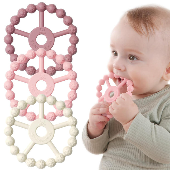 Seposeve 3-Pack Baby Teethers – Purple, Pink & White for 0–24M