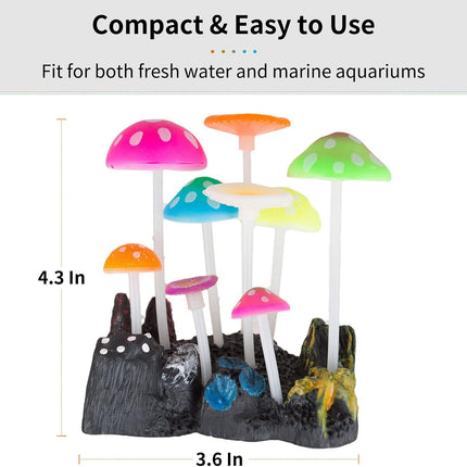 Glowing Artificial Mushroom Aquarium Plant Silicone Fish Tank Decoration 4.3 Inch