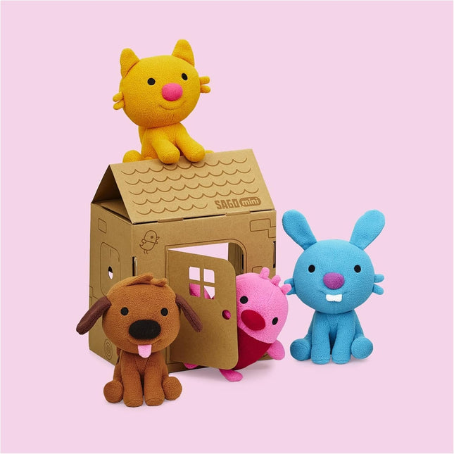 Plush Gift Pack – 4 Stuffed Animals with Cardboard Playhouse for Kids