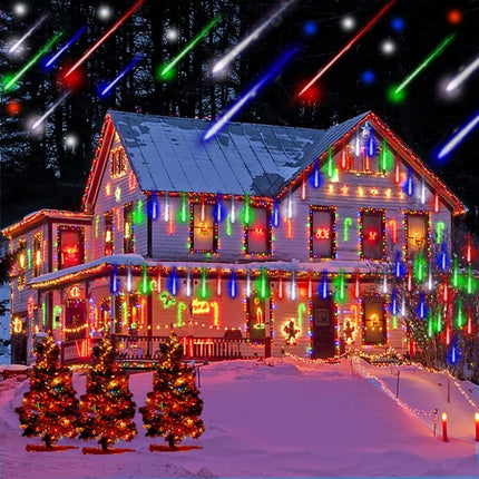 Christmas Outdoor Meteor Shower Lights, 12-Inch 8-Tube Falling Rain Icicle Snowfall Lights