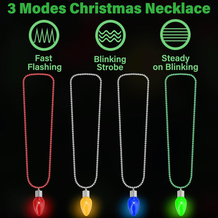 8 PCS Christmas Light-Up Bulb Necklaces Xmas Party Accessories Bulk