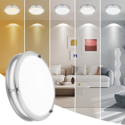 7.5 Inch Round Brushed Nickel Ceiling Light – LED Flush Mount, Adjustable 2700K-5000K