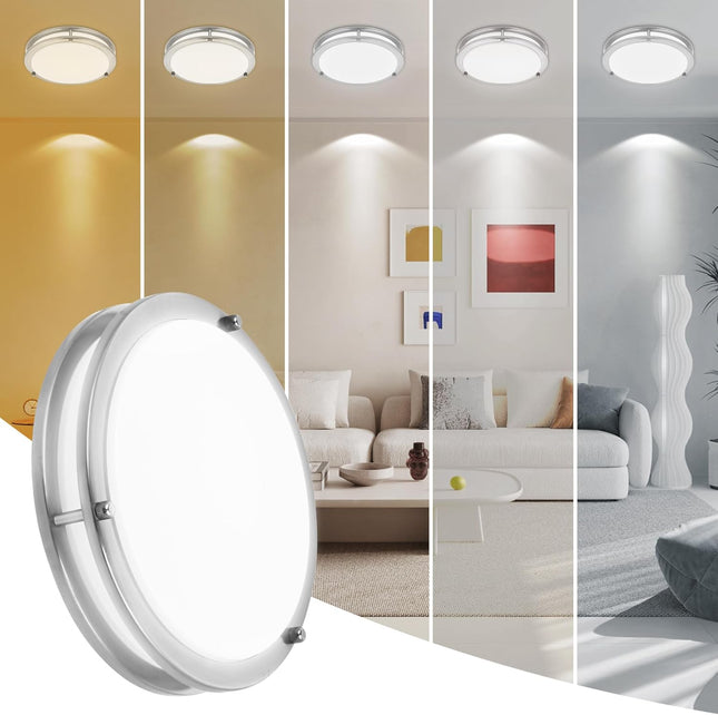 7.5 Inch Round Brushed Nickel Ceiling Light – LED Flush Mount, Adjustable 2700K-5000K