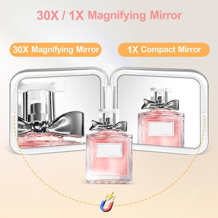 30X Magnifying Compact Makeup Mirror, 30X/1X Pocket Mirror with Tweezers