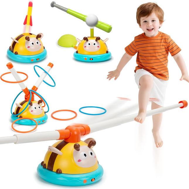 4-in-1 Outdoor Game – Jump, Toss, Ring & Baseball Toy for Kids 3–8