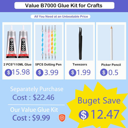 2PCS Rhinestone Adhesive Glue Kit with Dotting Pens Tweezers & Wax Pencil