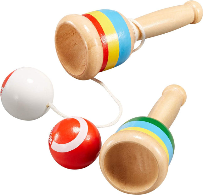 2 Pack Wooden Cup and Ball Catch Game with String, Hand-Eye Coordination Skill Toy