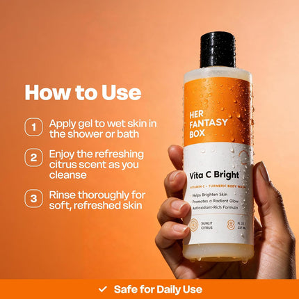 Her Fantasy Box Vita C Bright Turmeric Body Wash 8 oz Vitamin C Citrus Cleanser