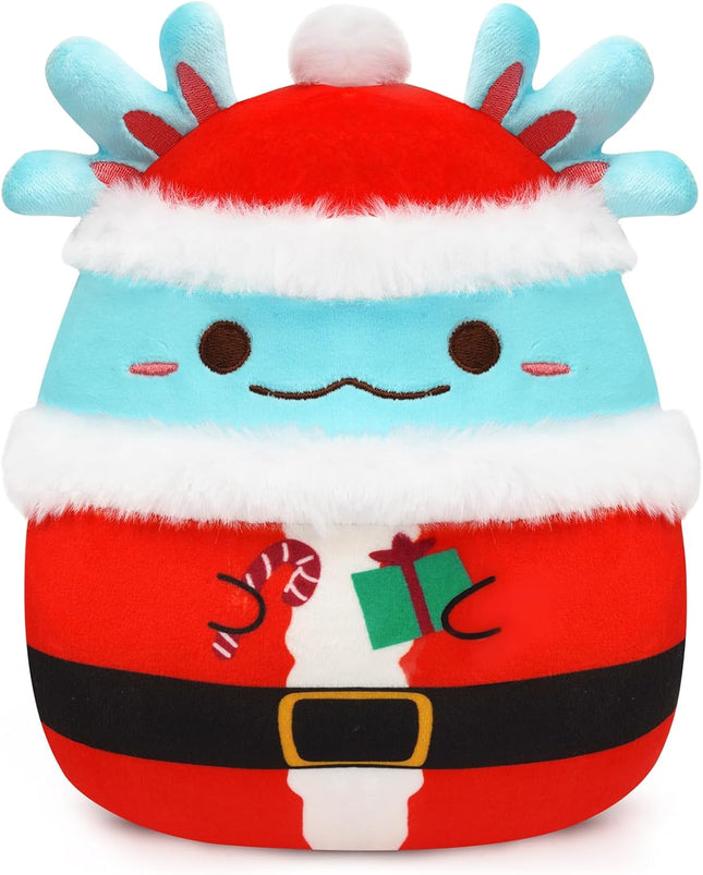 8" Christmas Axolotl Plush Toy – Soft Stuffed Animal Pillow for Kids & Adults