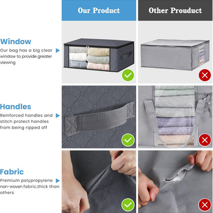 3-Pack Foldable Storage Bags – 35L Clothes Organizer with Clear Window, Gray