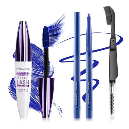 Blue Mascara & Eyeliner Set 5D Waterproof Curling Lengthening Eye Makeup