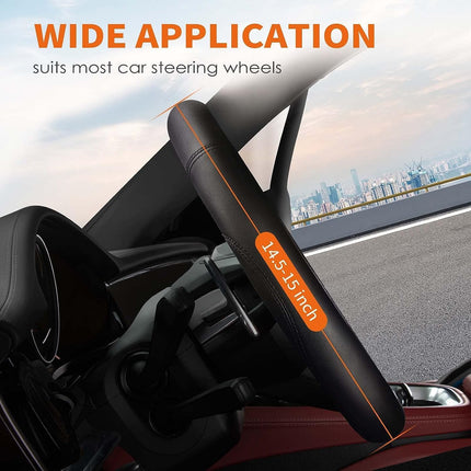 Car Steering Wheel Cover – Universal Fit, Leather with Anti-Slip Lining, 14.5"-15" Diameter