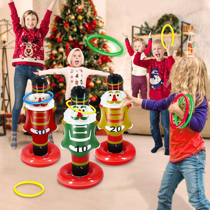 3-Pack Large Inflatable Christmas Nutcrackers, Ring Toss Party Games for Kids & Families
