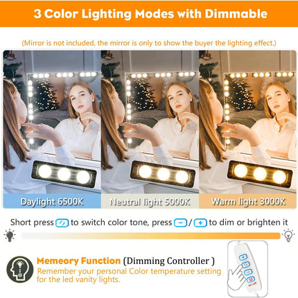 LED Vanity Mirror Lights – 3 Color Modes, Dimmable, Stick-On, Ultra Bright