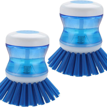 2 Pack Dish Brush with Soap Dispenser Stiff Bristles Pot Pan Scrubber