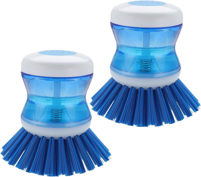2 Pack Dish Brush with Soap Dispenser Stiff Bristles Pot Pan Scrubber