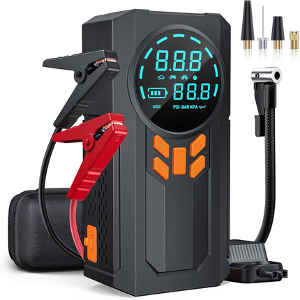 5000A Jump Starter with Air Compressor – 160PSI, Smart Cables, LED Light, LCD Display