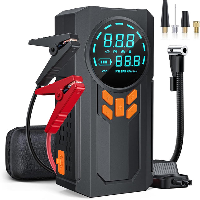 5000A Jump Starter with Air Compressor – 160PSI, Smart Cables, LED Light, LCD Display