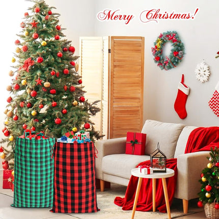 2PCS Large Cotton Santa Bags 27.5x19 Inch Drawstring Christmas Gift Bags