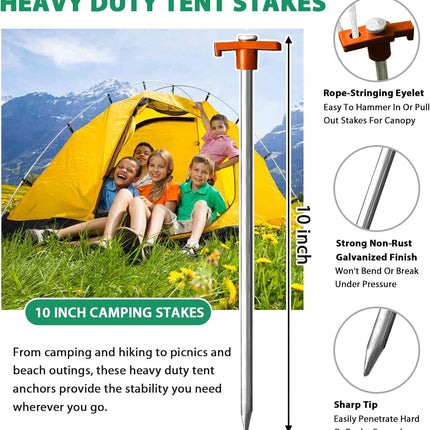 10 Pack Galvanized Tent Stakes Heavy Duty Ground Pegs with 10FT Ropes