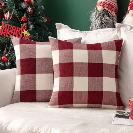 2 Pack Christmas Pillow Covers – 18x18 Red & White Buffalo Plaid Farmhouse