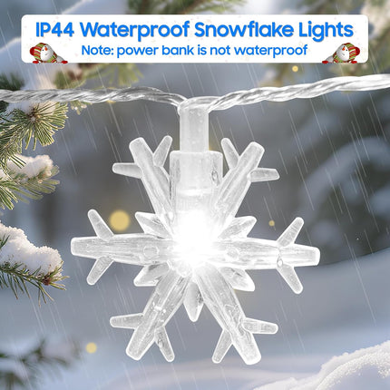 40 LED Snowflake Christmas String Lights, 20FT Battery-Powered & Rechargeable Fairy Lights