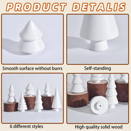 6PCS Wooden Christmas Tree Figurines – Mini Rustic Xmas Table Decor