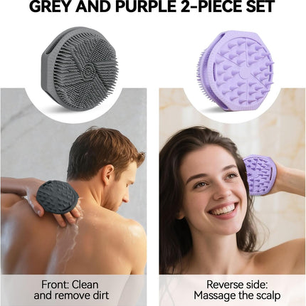 2-Pack Silicone Body Scrubber & Loofah, Dual-Sided Exfoliating Shower Brush for Men & Women